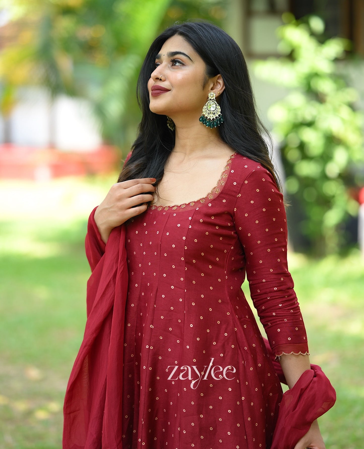 Red Silk Panel Anarkali