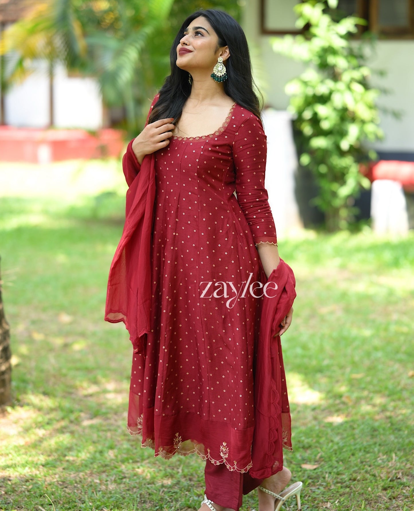 Red Silk Panel Anarkali