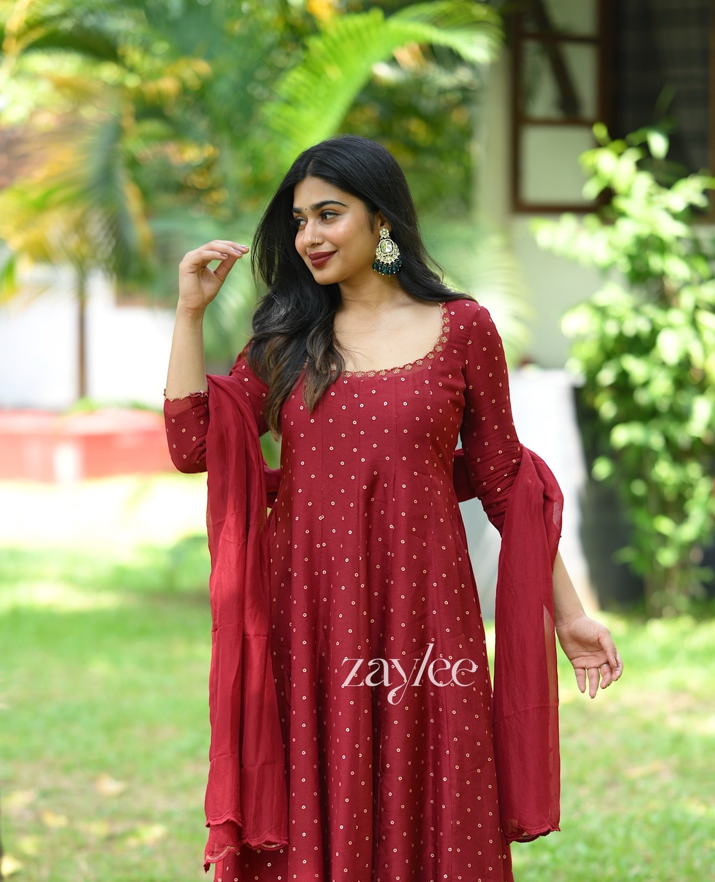 Red Silk Panel Anarkali