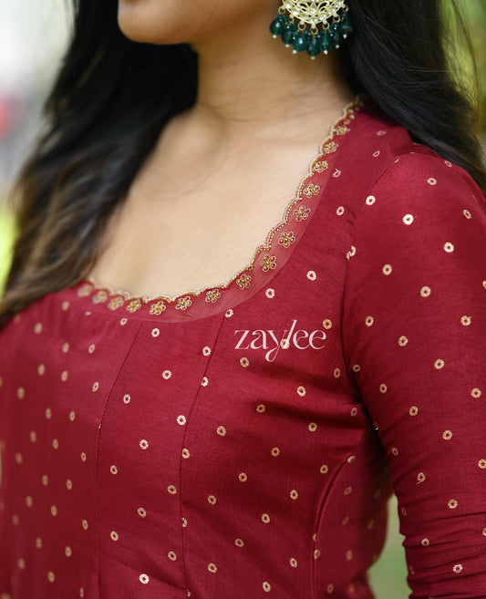 Red Silk Panel Anarkali