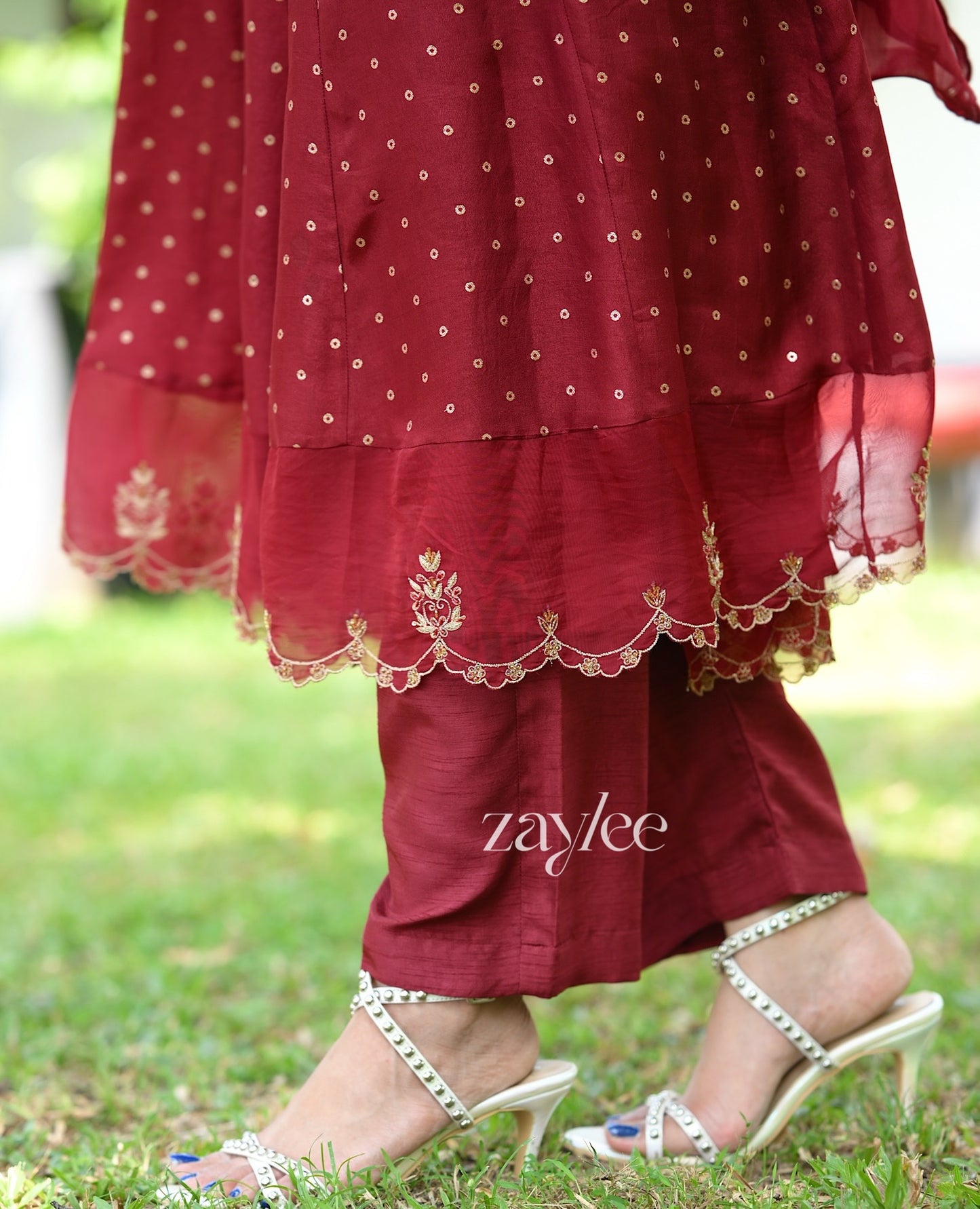 Red Silk Panel Anarkali