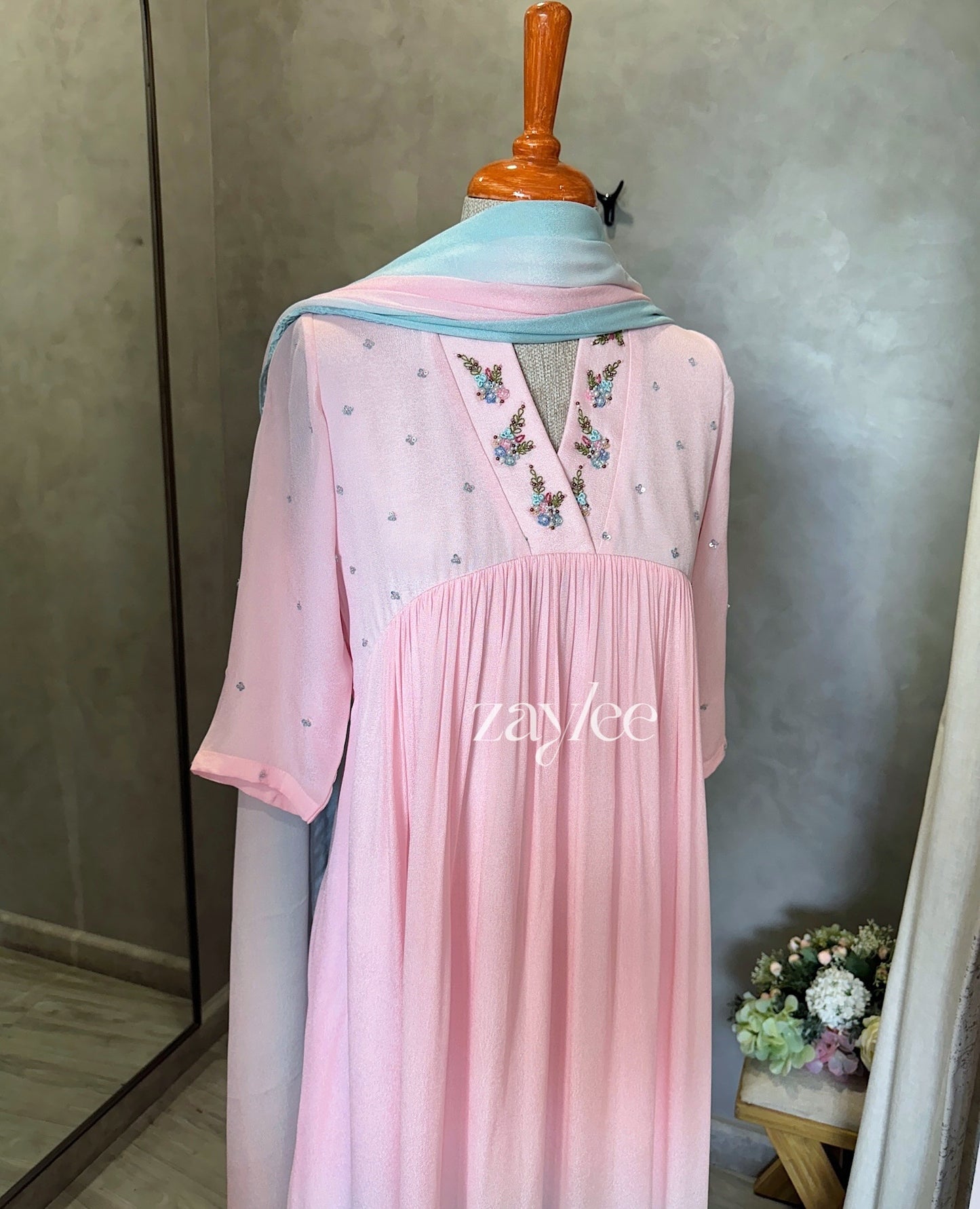 Pink-Blue Dual Tone Kurta