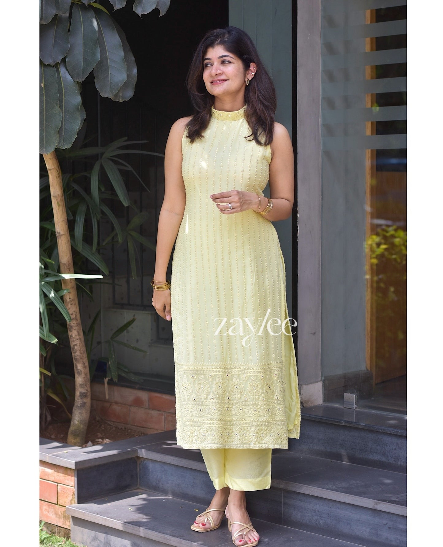 Butter Yellow Chikankari Slit Kurta