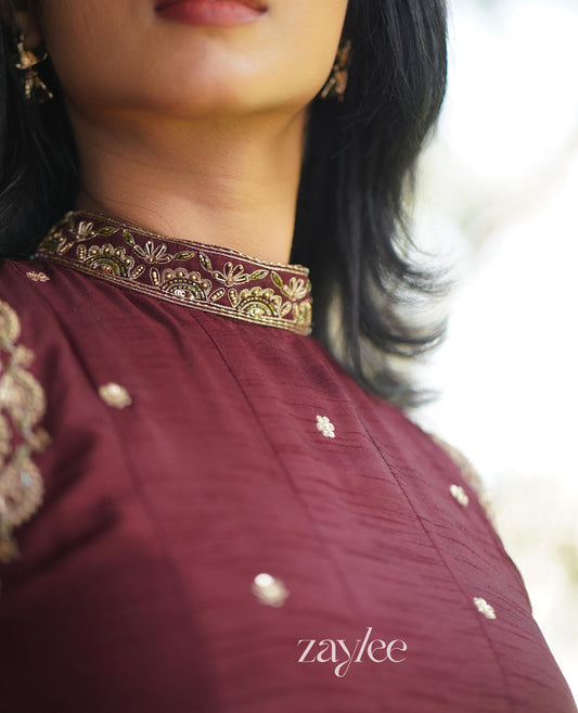 Brown Embellished Panelled Anarkali