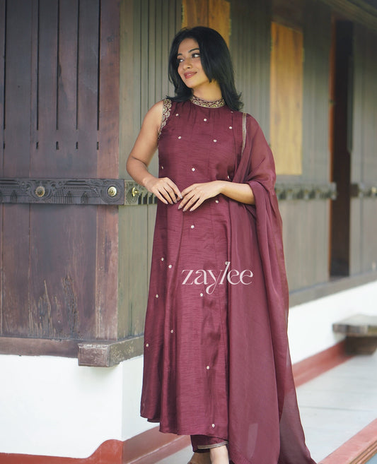 Brown Embellished Panelled Anarkali