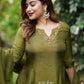 Olive Green Embellished Silk Anarkali