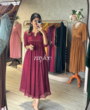 Beet Red Zari Work Gathered Kurta