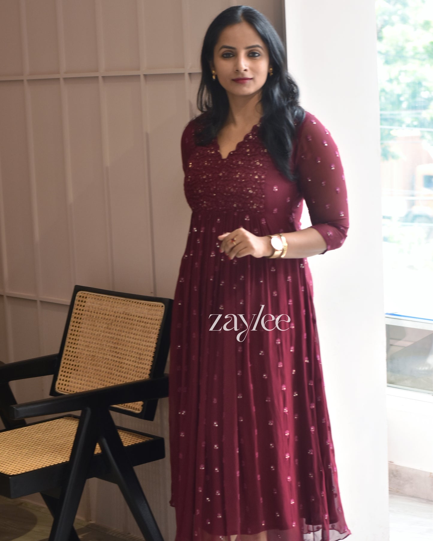 Burgundy Embroidered Kurta