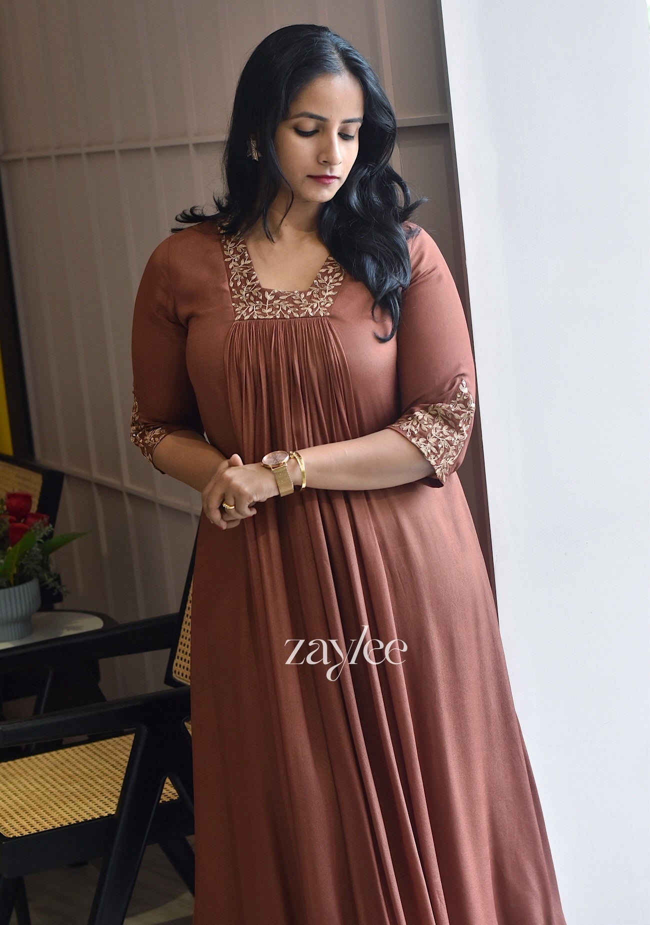 Brown Zari Work Kurta