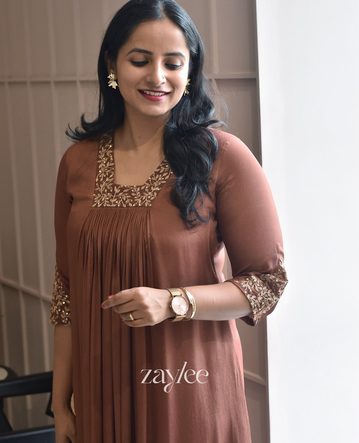 Brown Zari Work Kurta