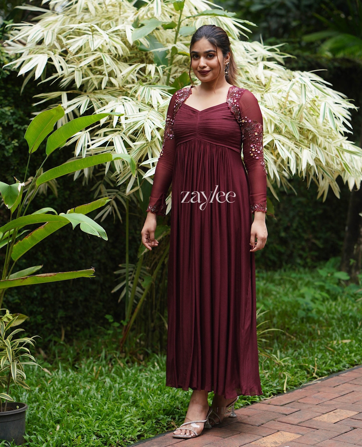 Mahogany Brown Pleated Gown