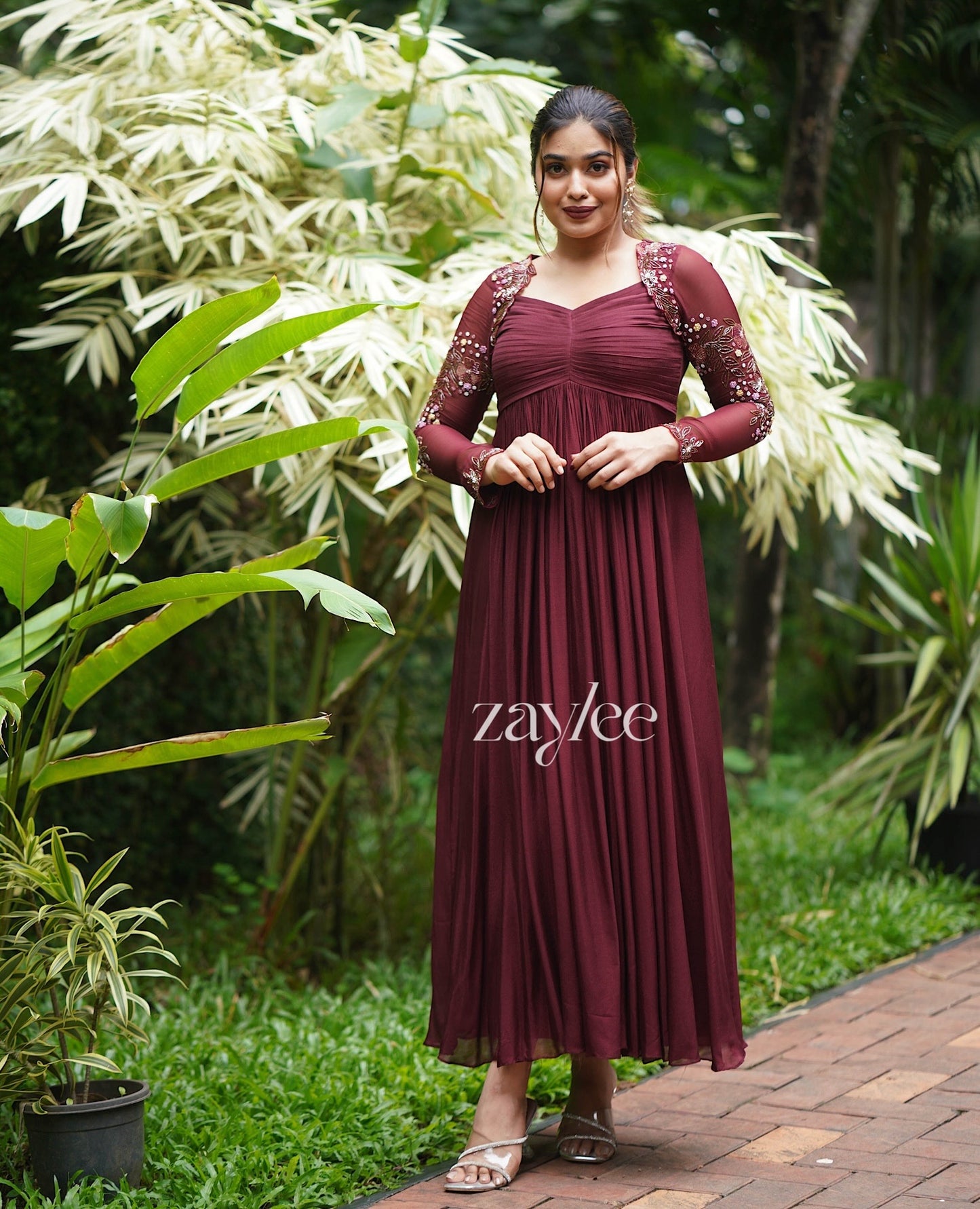 Mahogany Brown Pleated Gown