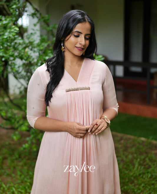 Peach Pink Pleated Kurta