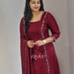 Beet-Red Silk Kurta With Handwork