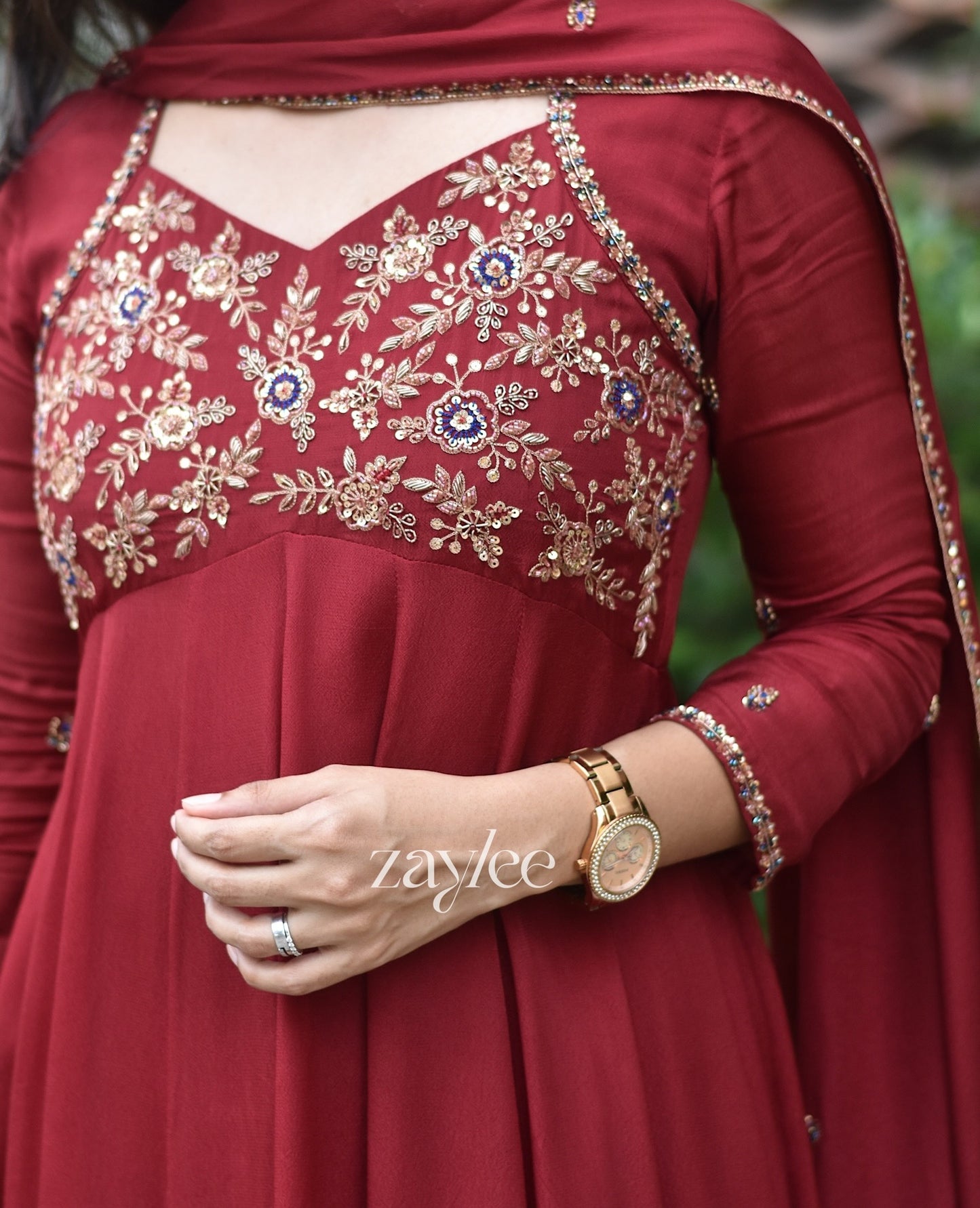 Red Panelled Anarkali