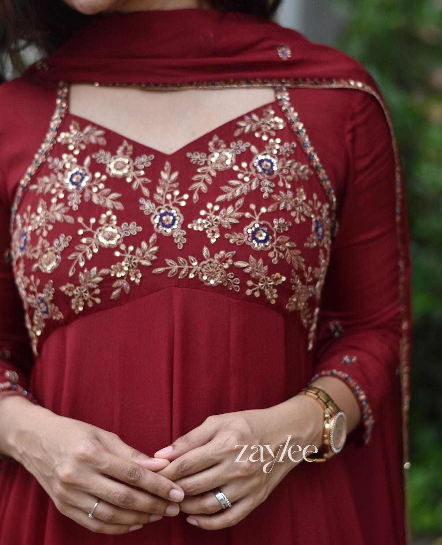 Red Panelled Anarkali