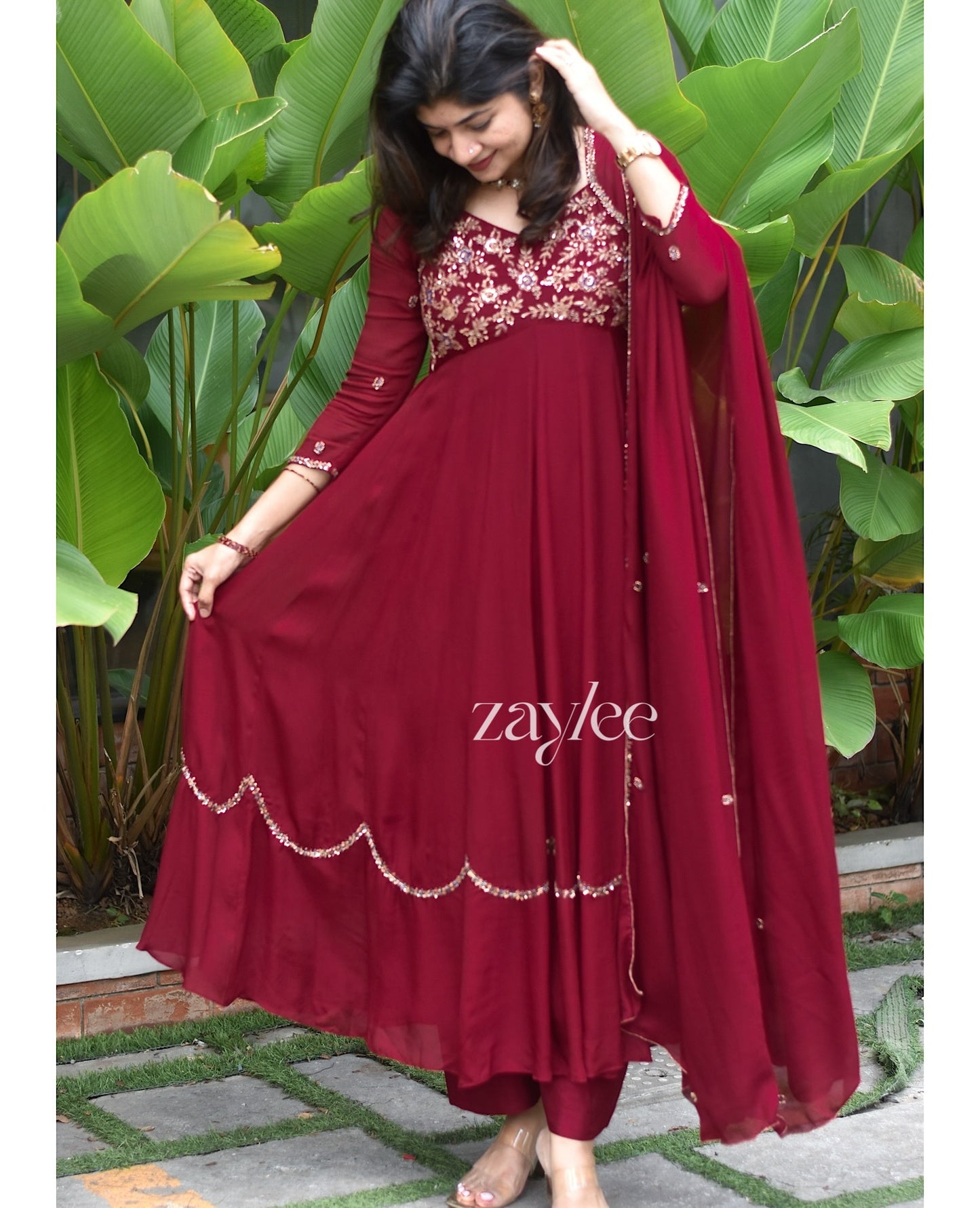 Red Panelled Anarkali