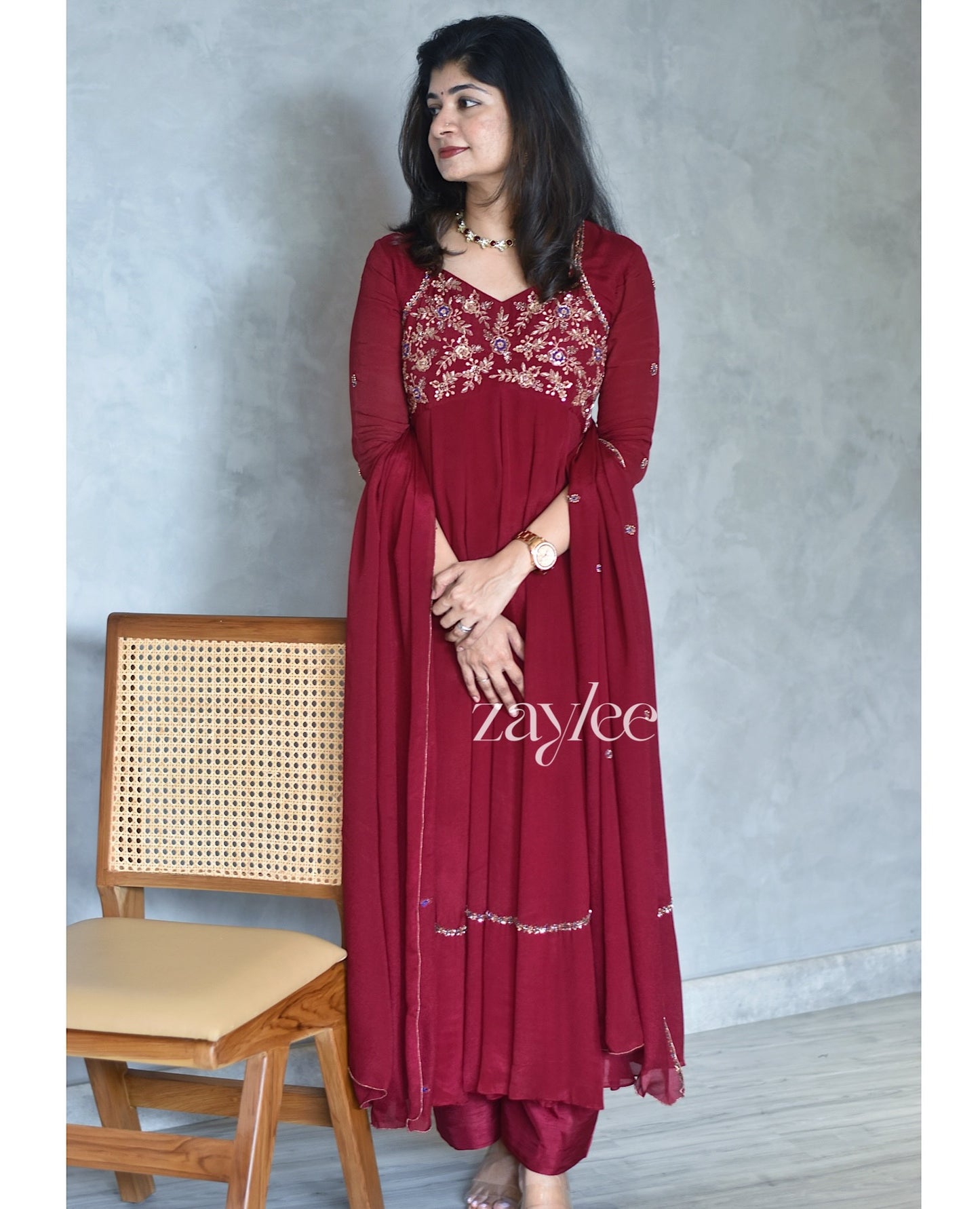 Red Panelled Anarkali