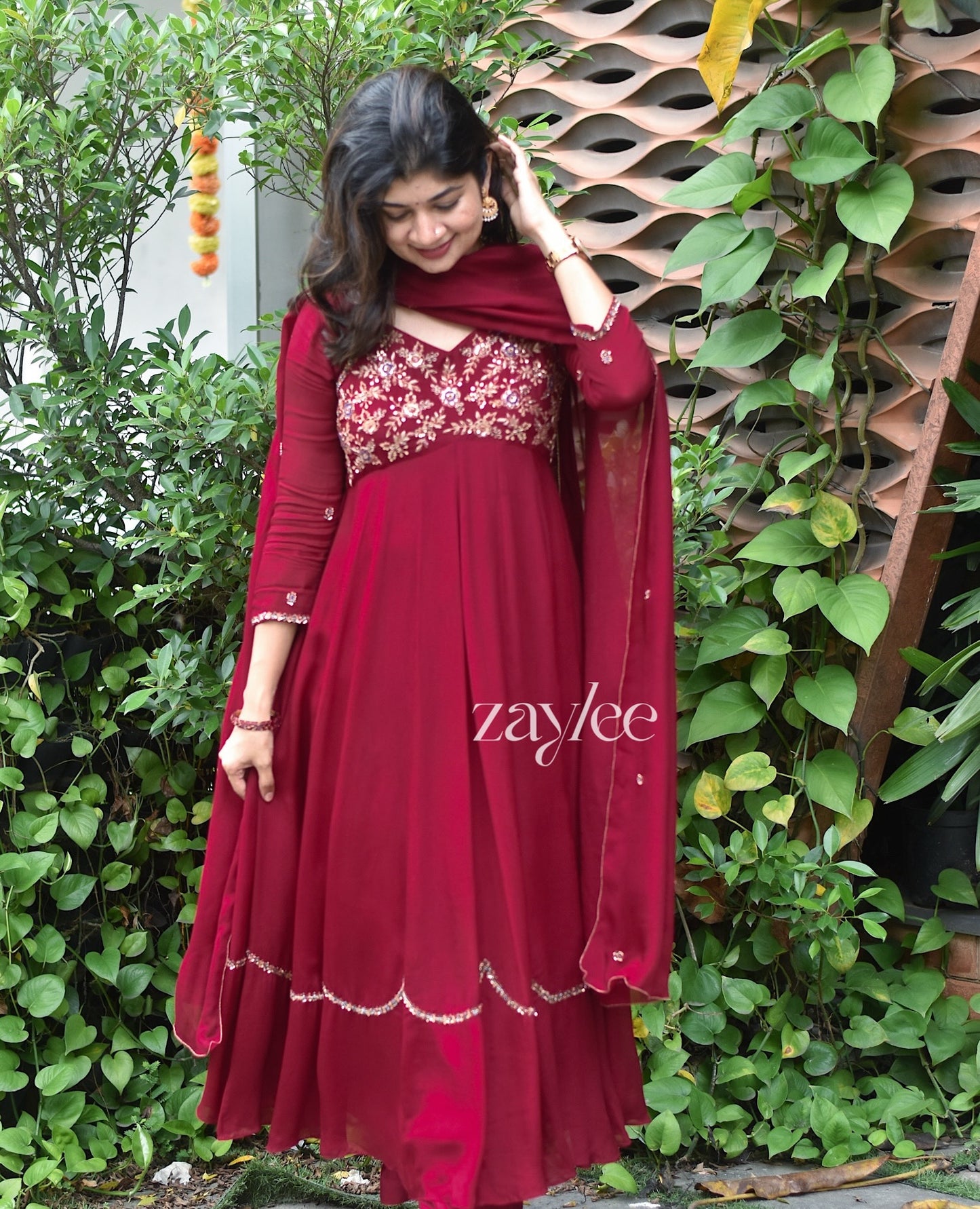 Red Panelled Anarkali