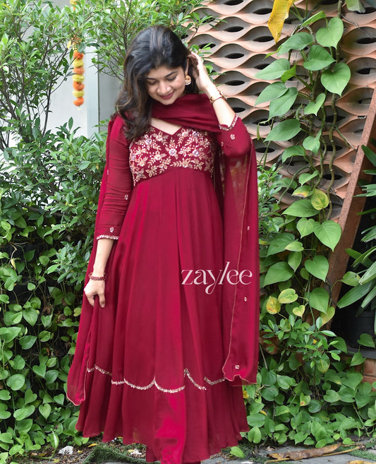 Red Panelled Anarkali