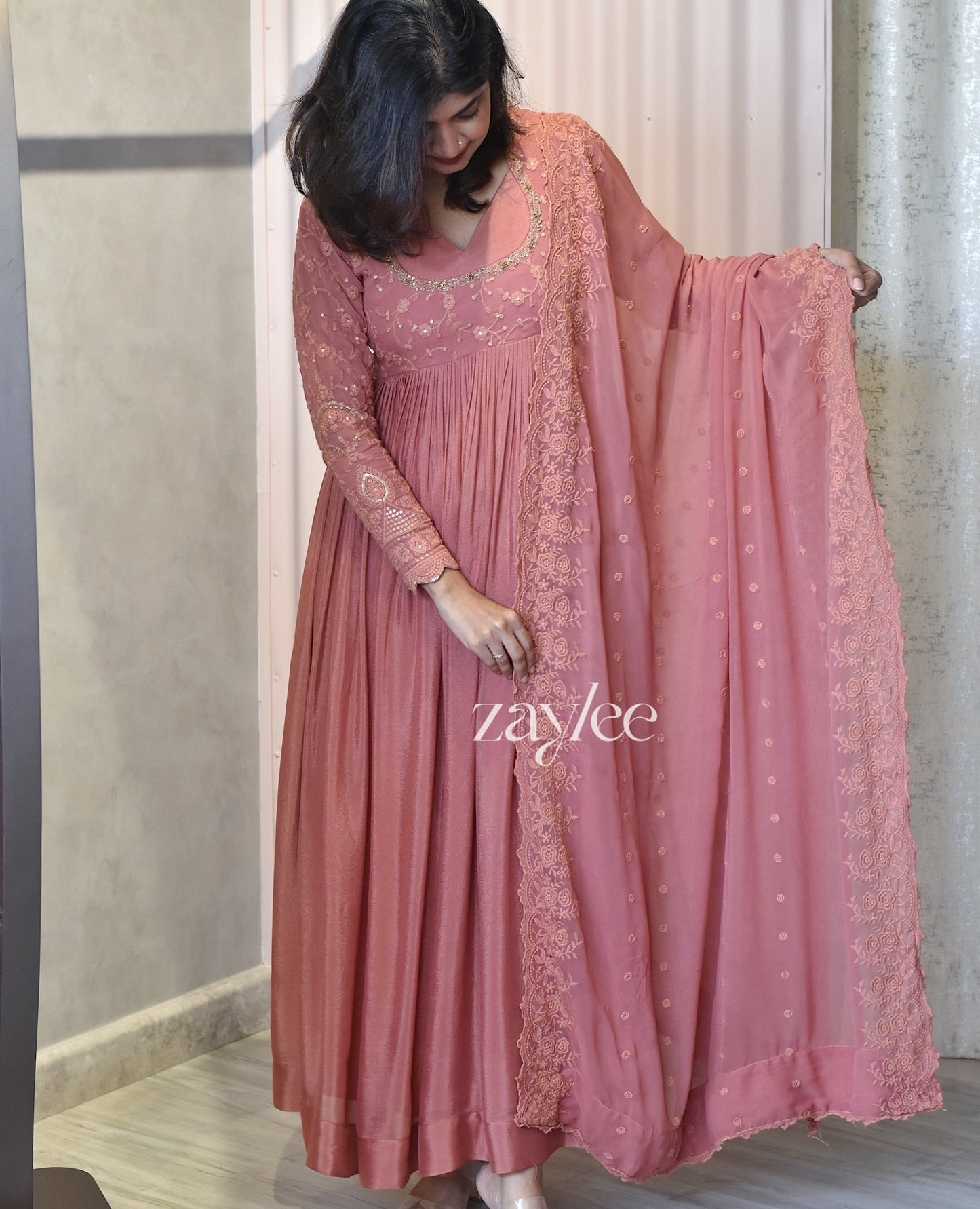 Brick Rose Anarkali