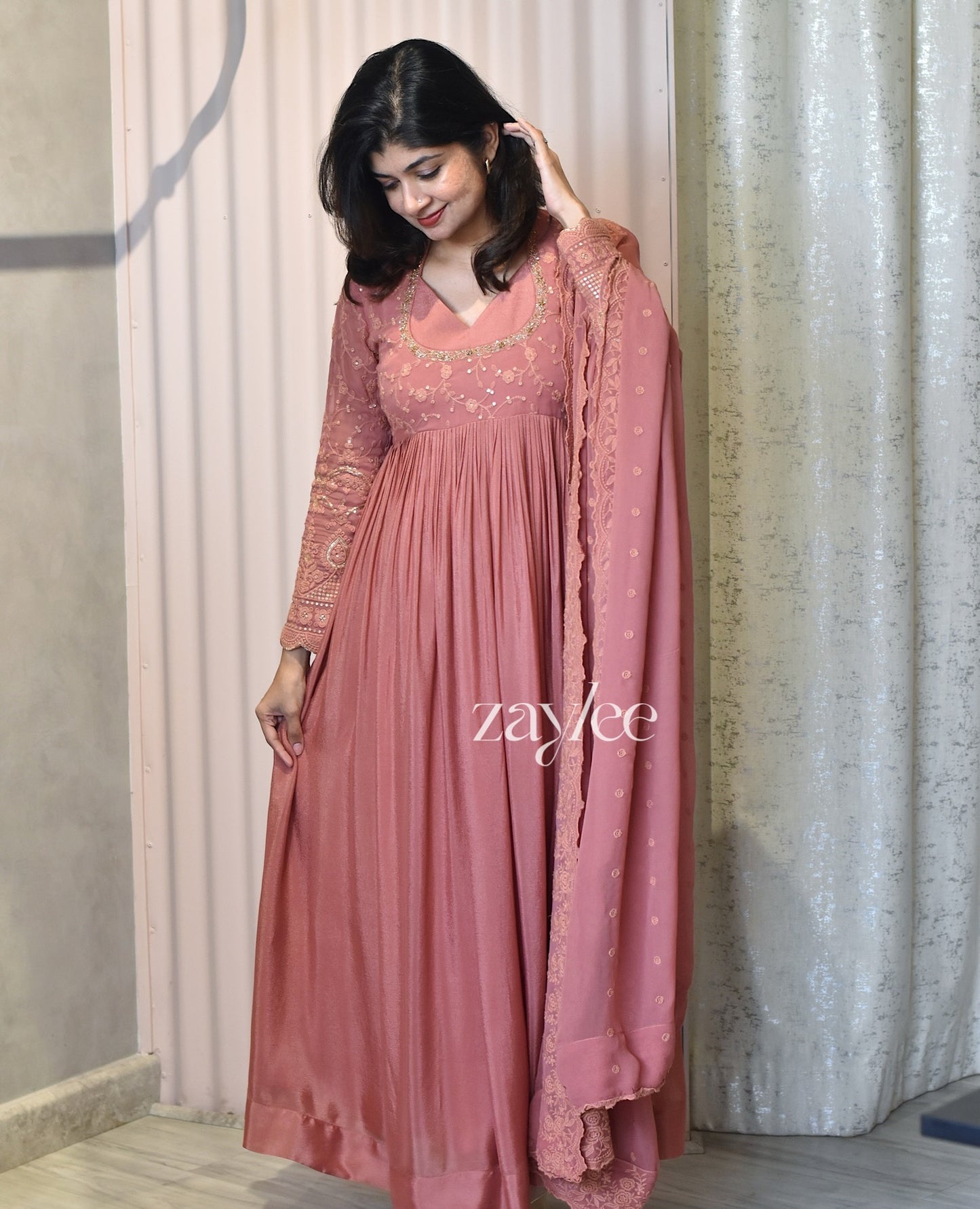 Brick Rose Anarkali