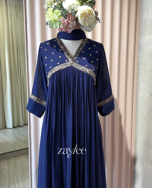 Blue Kurta With Brocade Border