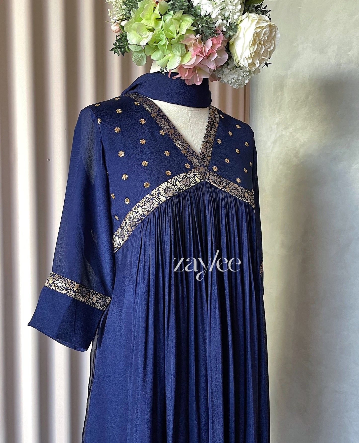 Blue Kurta With Brocade Border