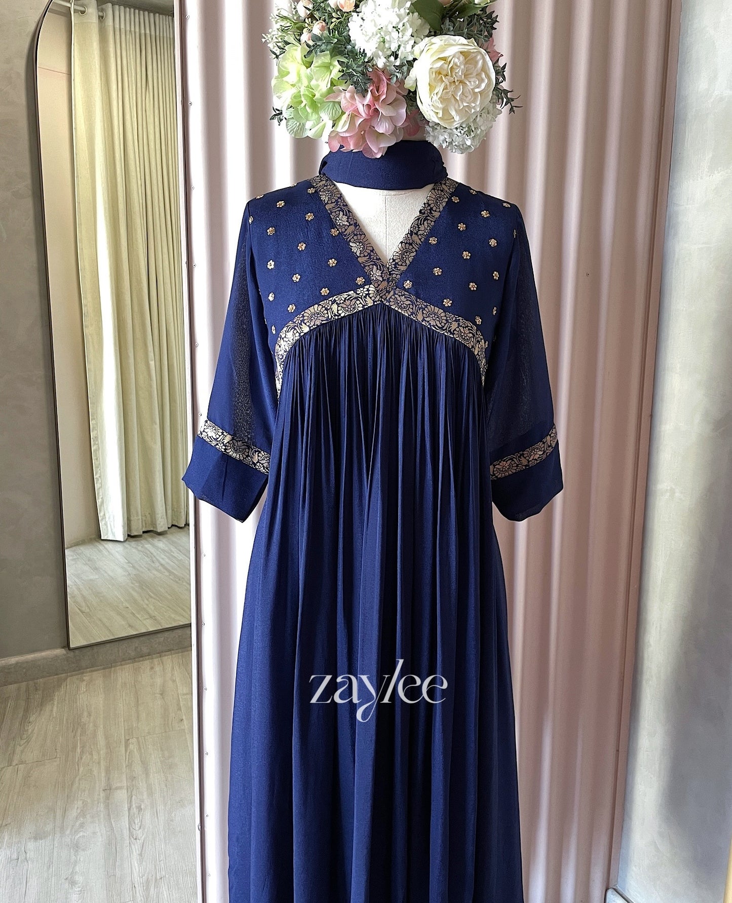 Blue Kurta With Brocade Border