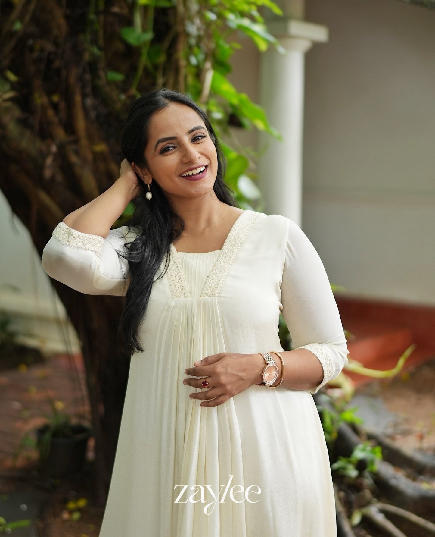 Off white Kurta with Lace detailing