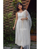 Off White Chikankari Panel Anarkali & Net dupatta