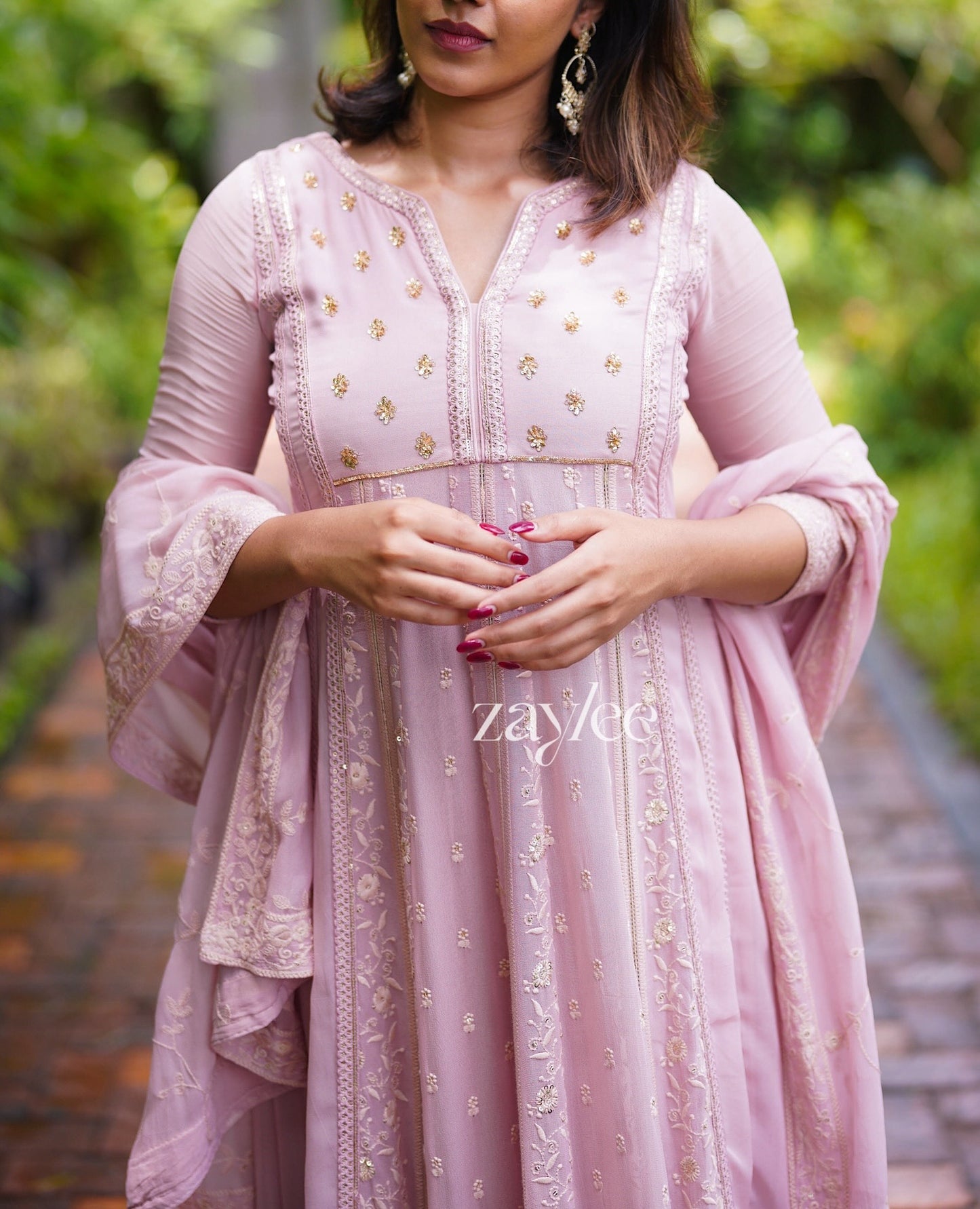 French Rose Chikankari Anarkali