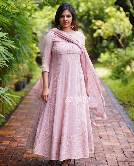 French Rose Chikankari Anarkali