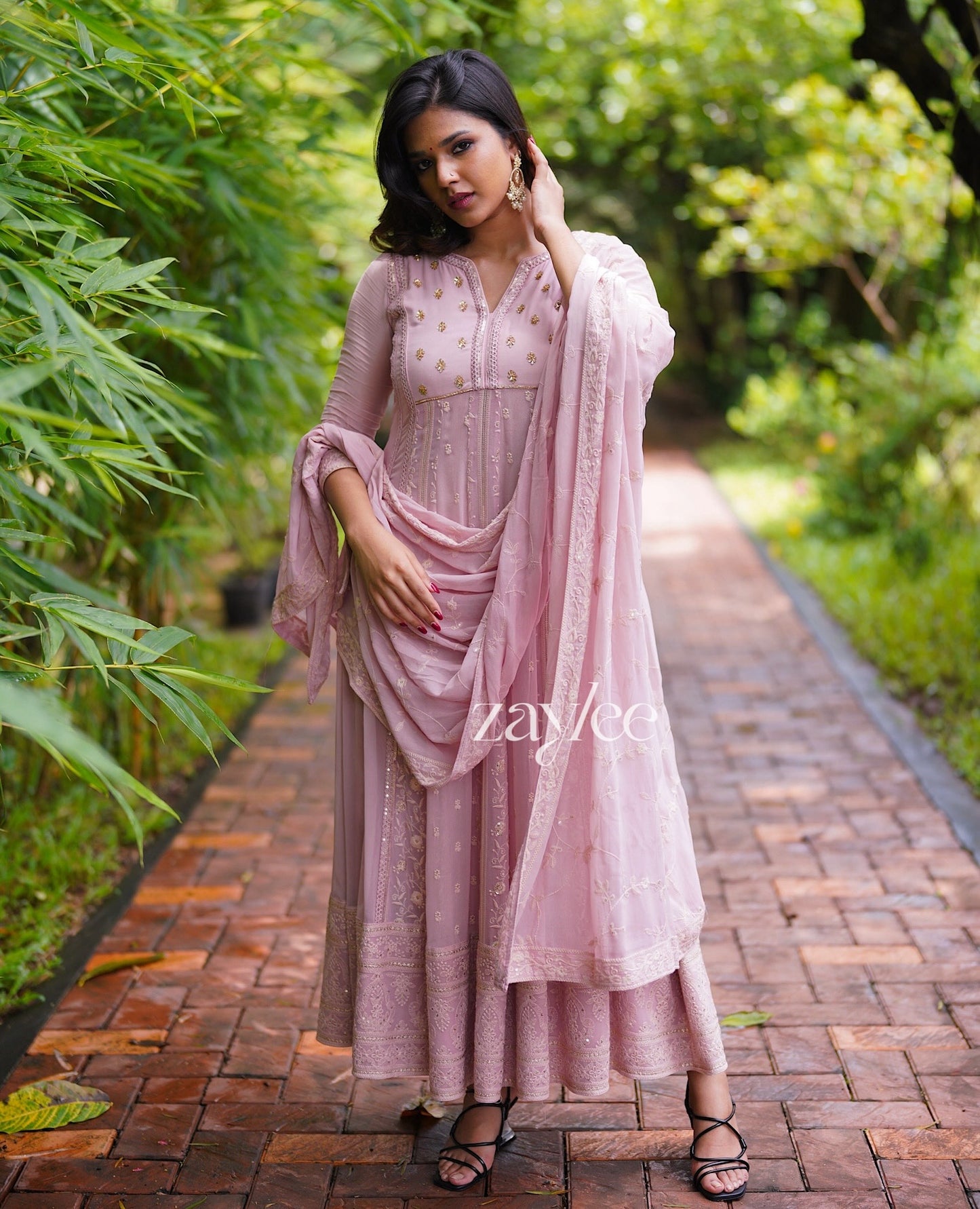 French Rose Chikankari Anarkali