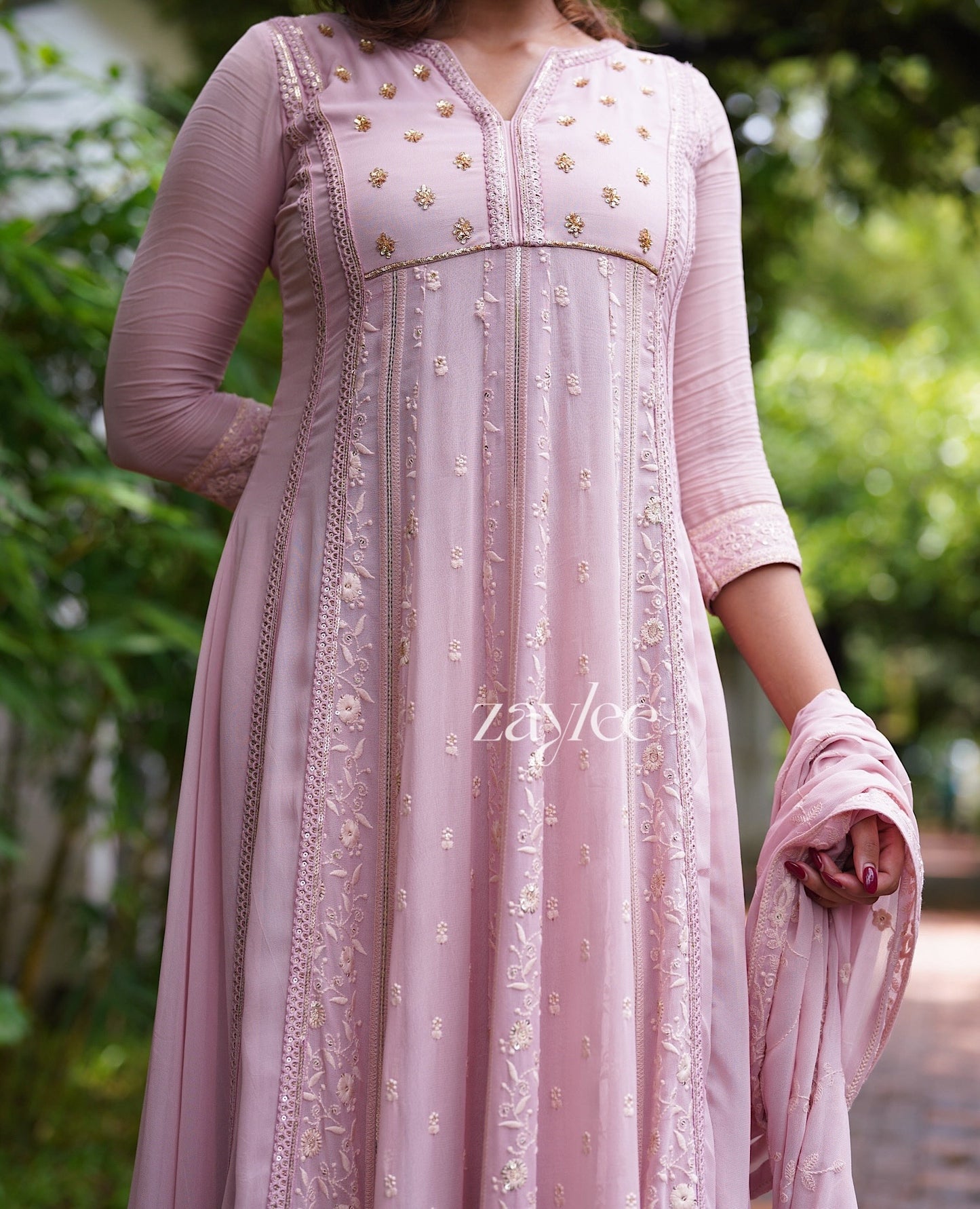 French Rose Chikankari Anarkali