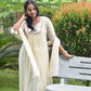 Cream Gathered Side Panelled Embroidered Kurta