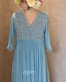 Blue Embellished Pearl Work Kurta