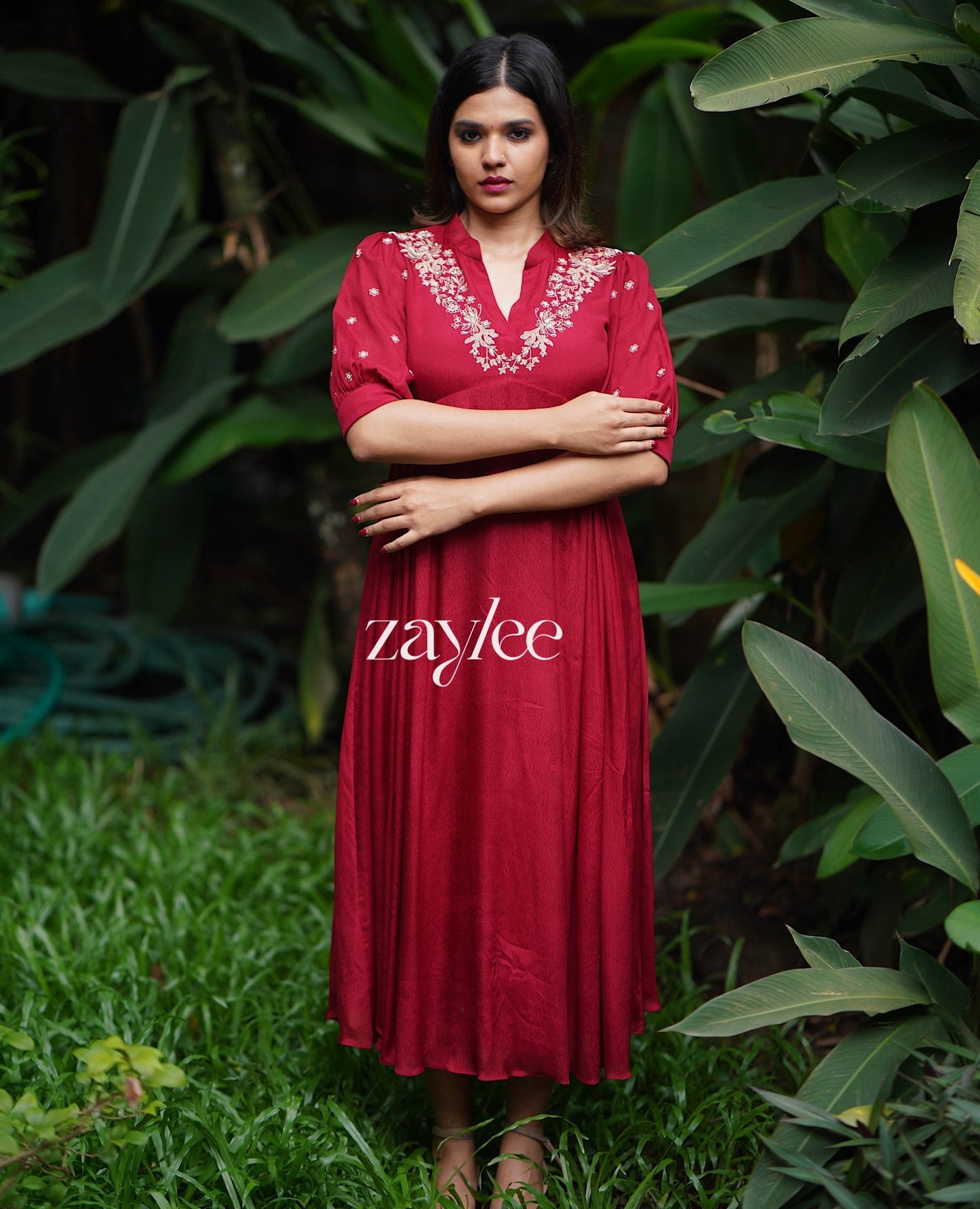 Red Dress with Zari Work