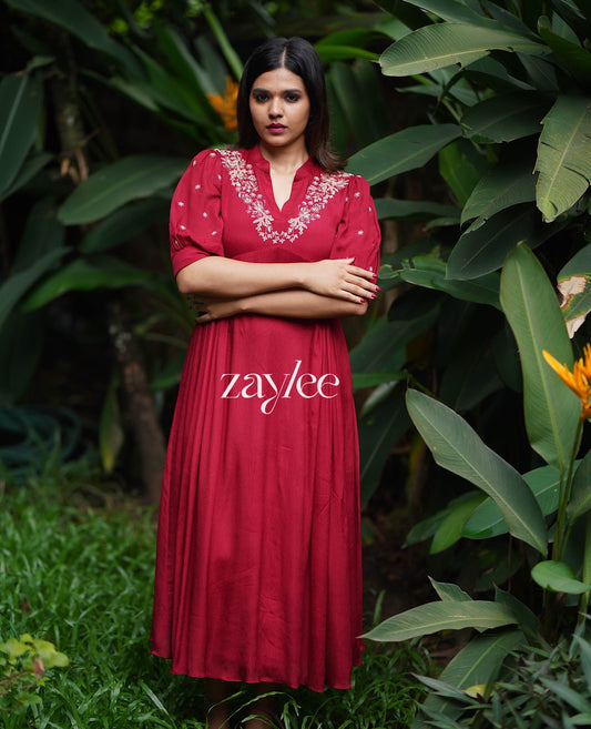 Red Dress with Zari Work