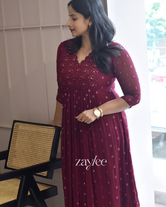 Burgundy Embroidered Kurta