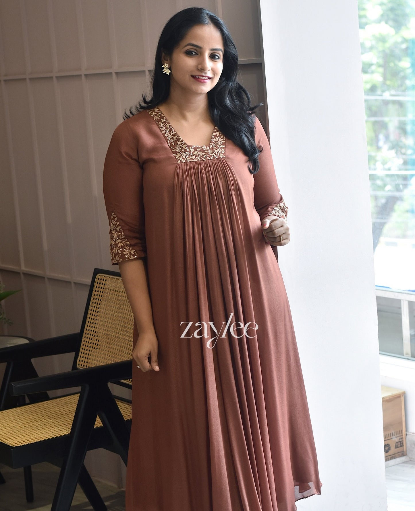 Brown Zari Work Kurta