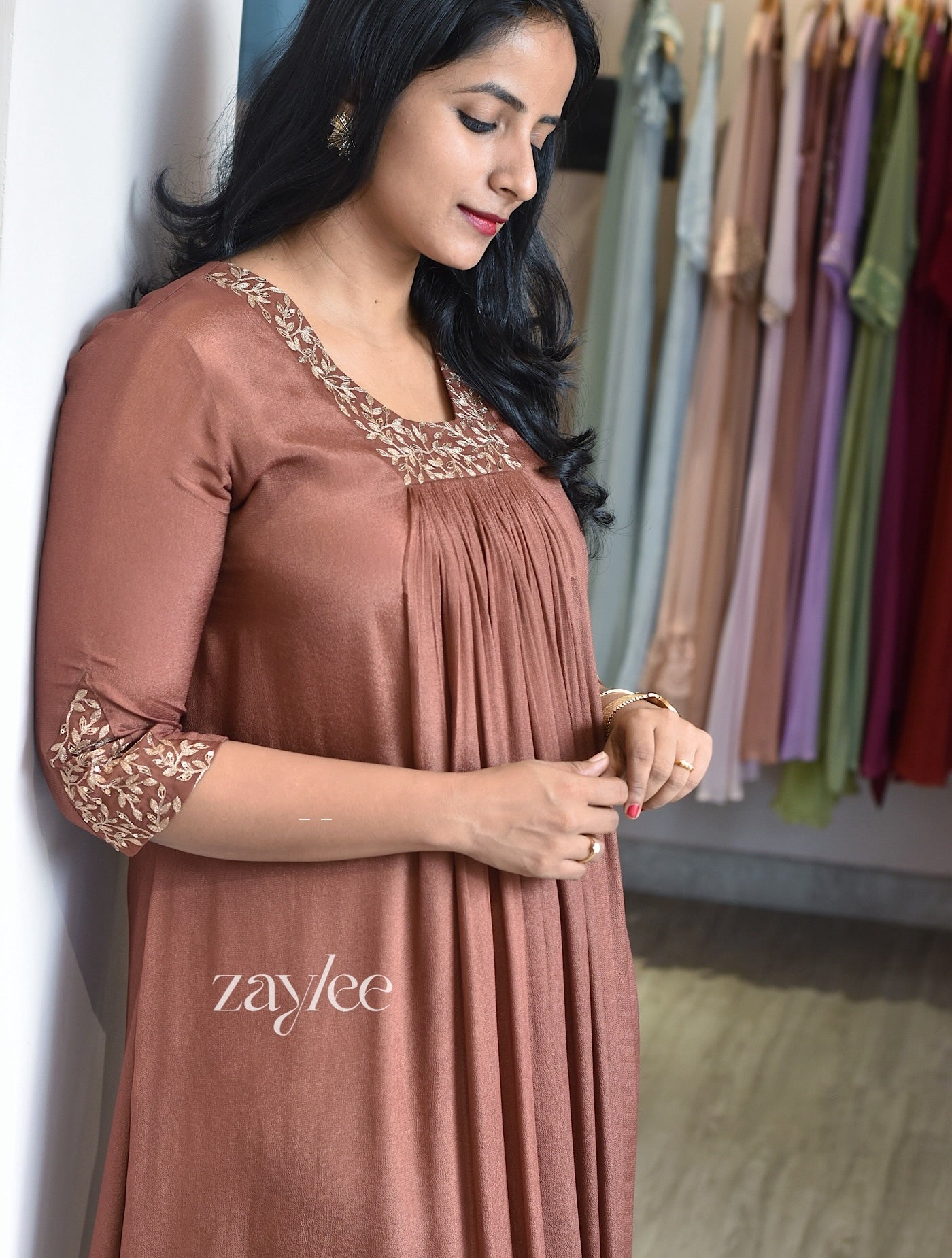 Brown Zari Work Kurta